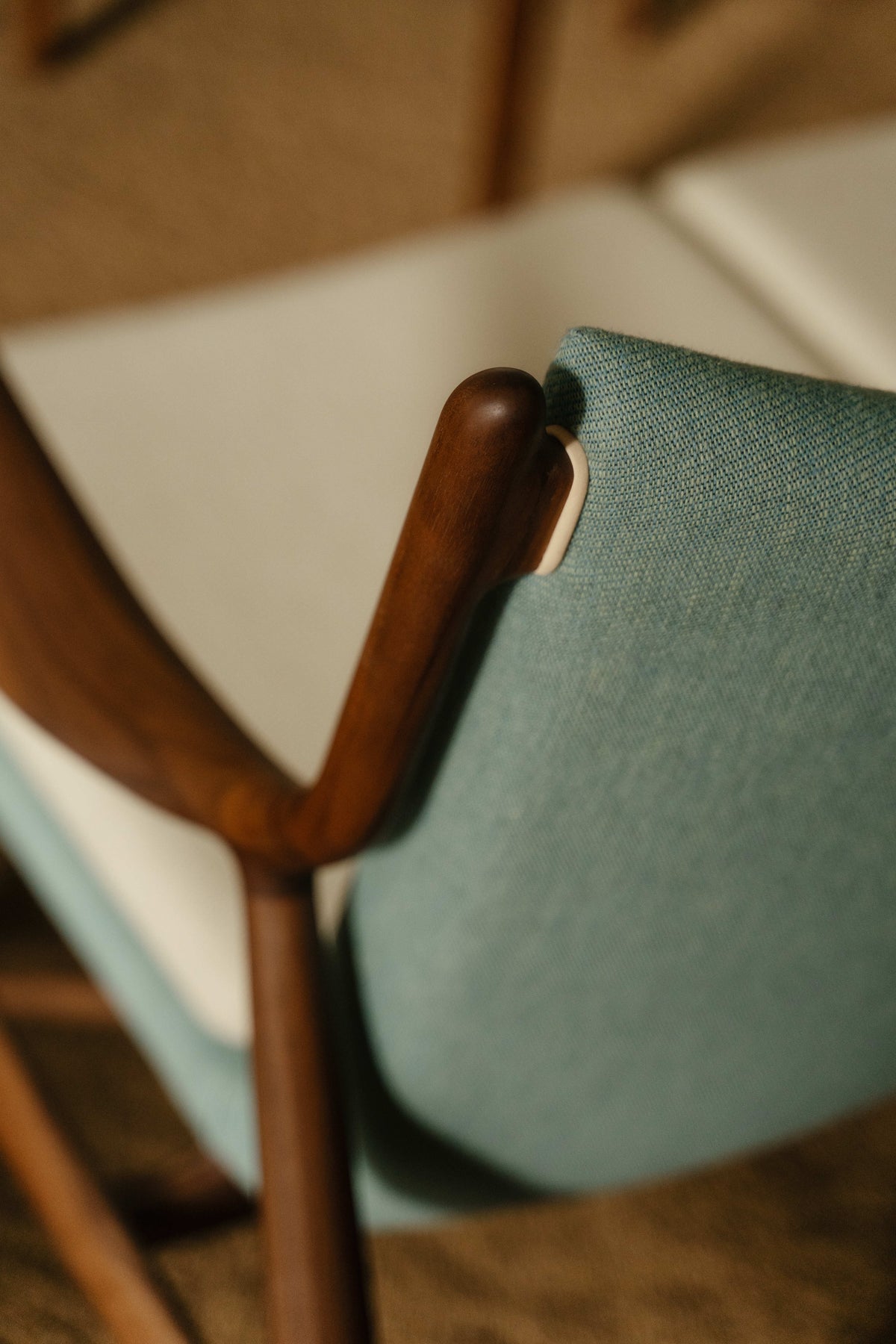 45 Sofa arm and upholstered back detail, original walnut design reference