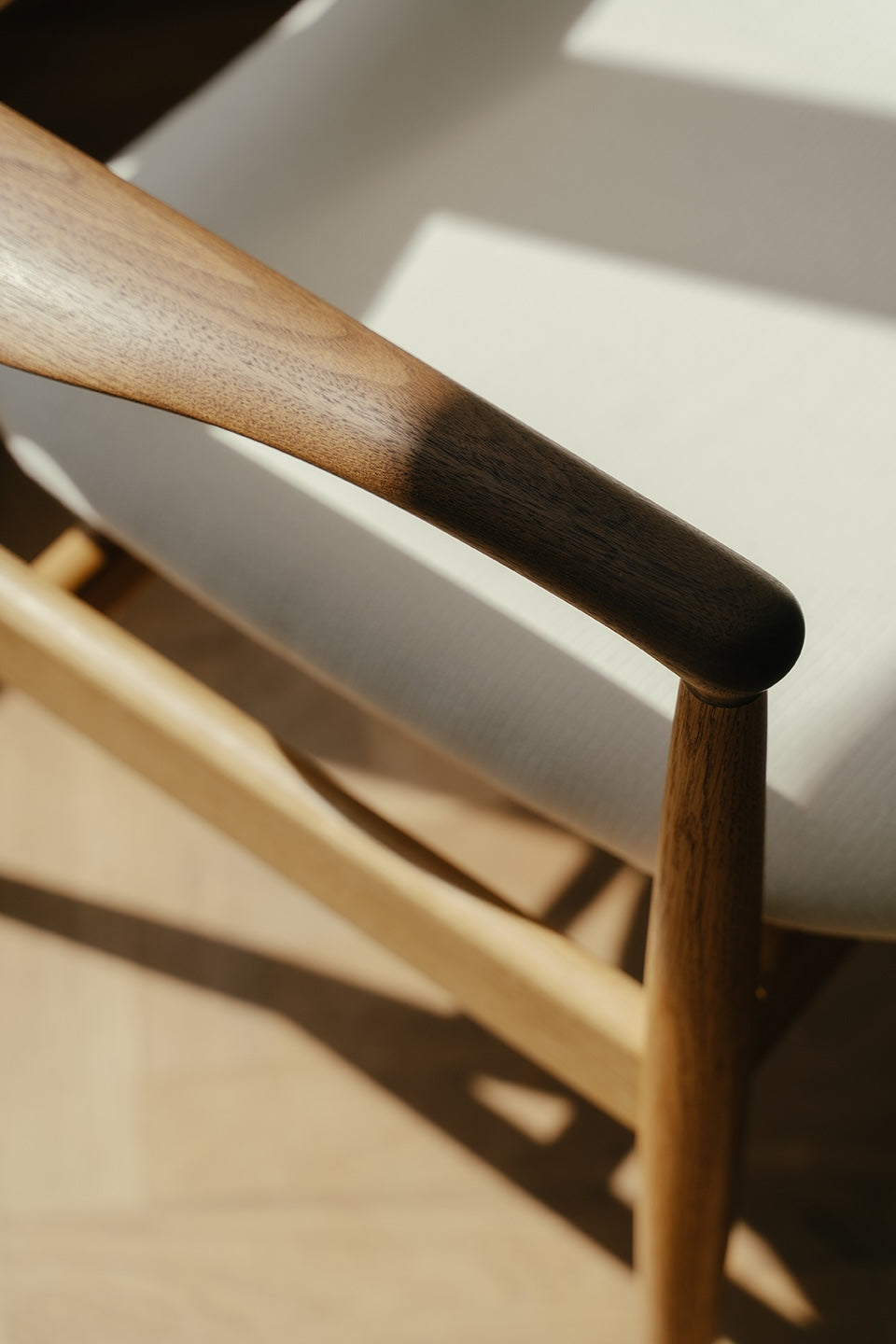 48 Sofa Bench curved wooden arm detail, original design reference
