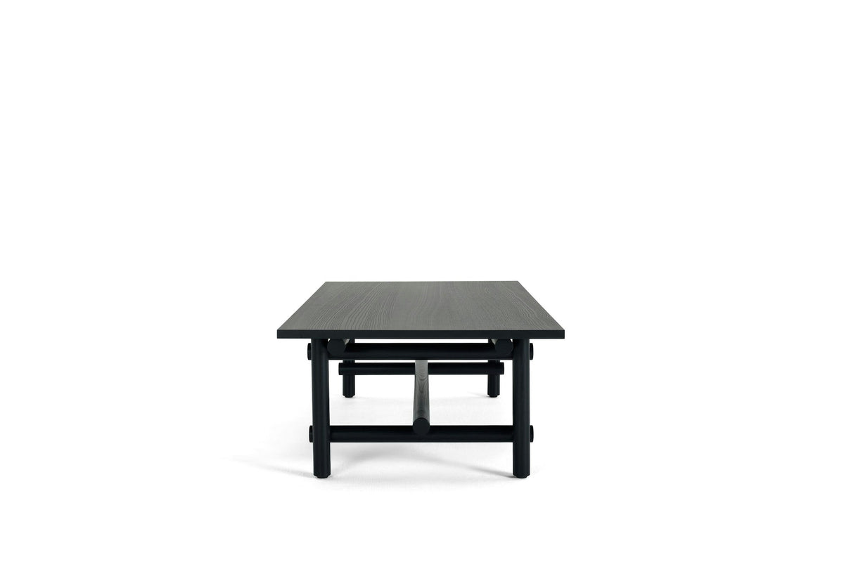 Muecke coffee table side view in ebonized ash; original Knoll design reference