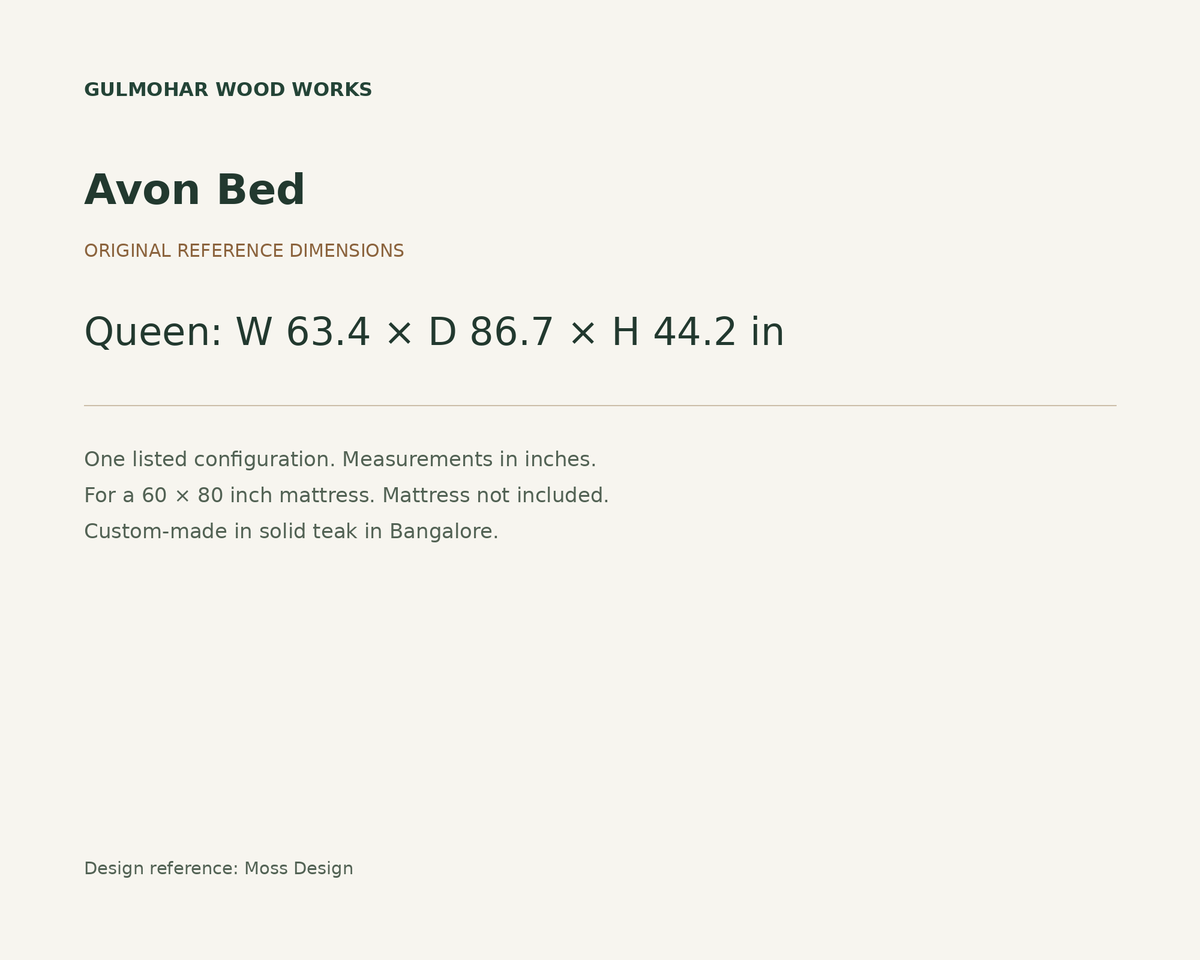 Avon Bed dimensions: Queen: W 63.4 × D 86.7 × H 44.2 in