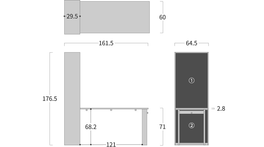 soffio Desk Cabinet Frame legs: Original dimension drawing; original design reference, not Gulmohar teak finish