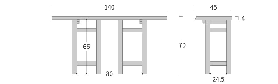 Hida takumi studio Desk Hook-shaped legs: Original dimension drawing; original design reference, not Gulmohar teak finish