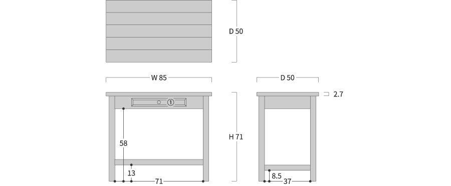 Northern Forest Desk: Original dimension drawing; original design reference, not Gulmohar teak finish