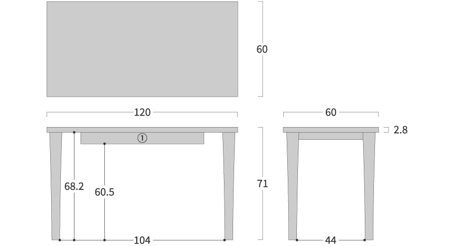 Forest words Desk: Original dimension drawing; original design reference, not Gulmohar teak finish