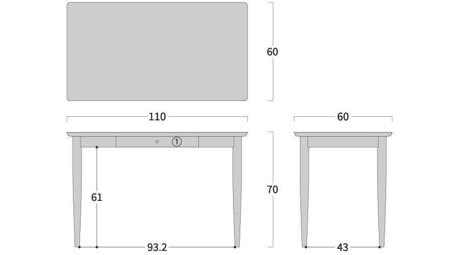 JAM Desk: Original dimension drawing; original design reference, not Gulmohar teak finish