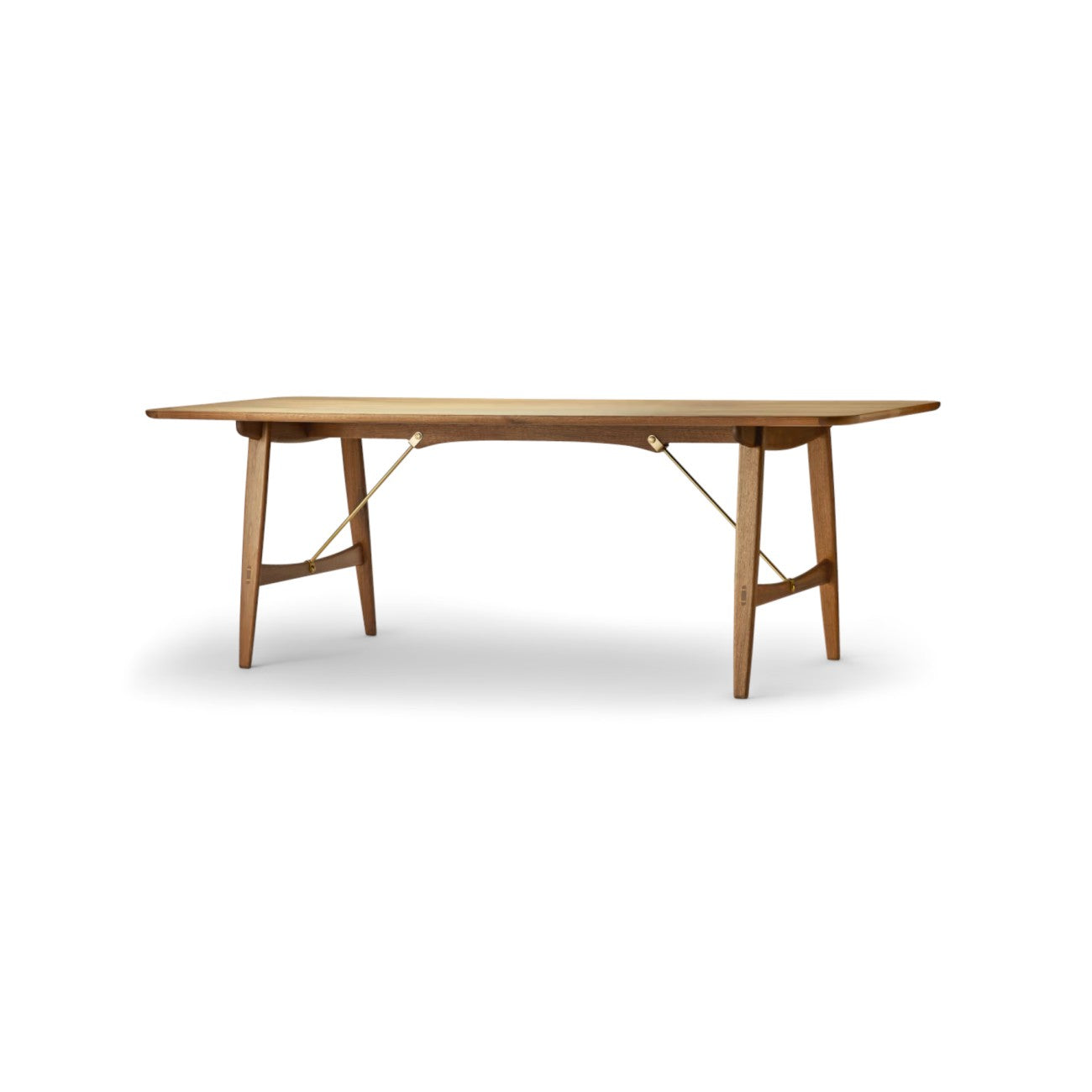 The BM1160 Hunting Table in solid wood with distinctive metal brace bars and tapered legs.