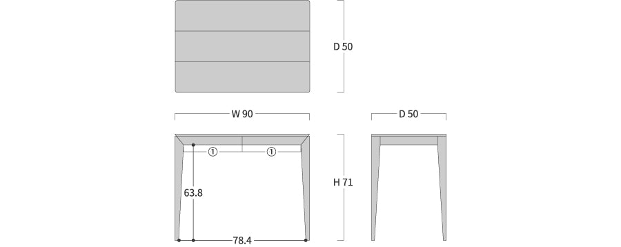 LINEA No.504 Desk: Original dimension drawing; original design reference, not Gulmohar teak finish