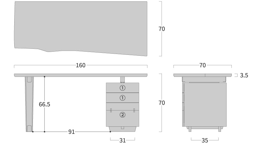 Premium Desk: Original dimension drawing; original design reference, not Gulmohar teak finish