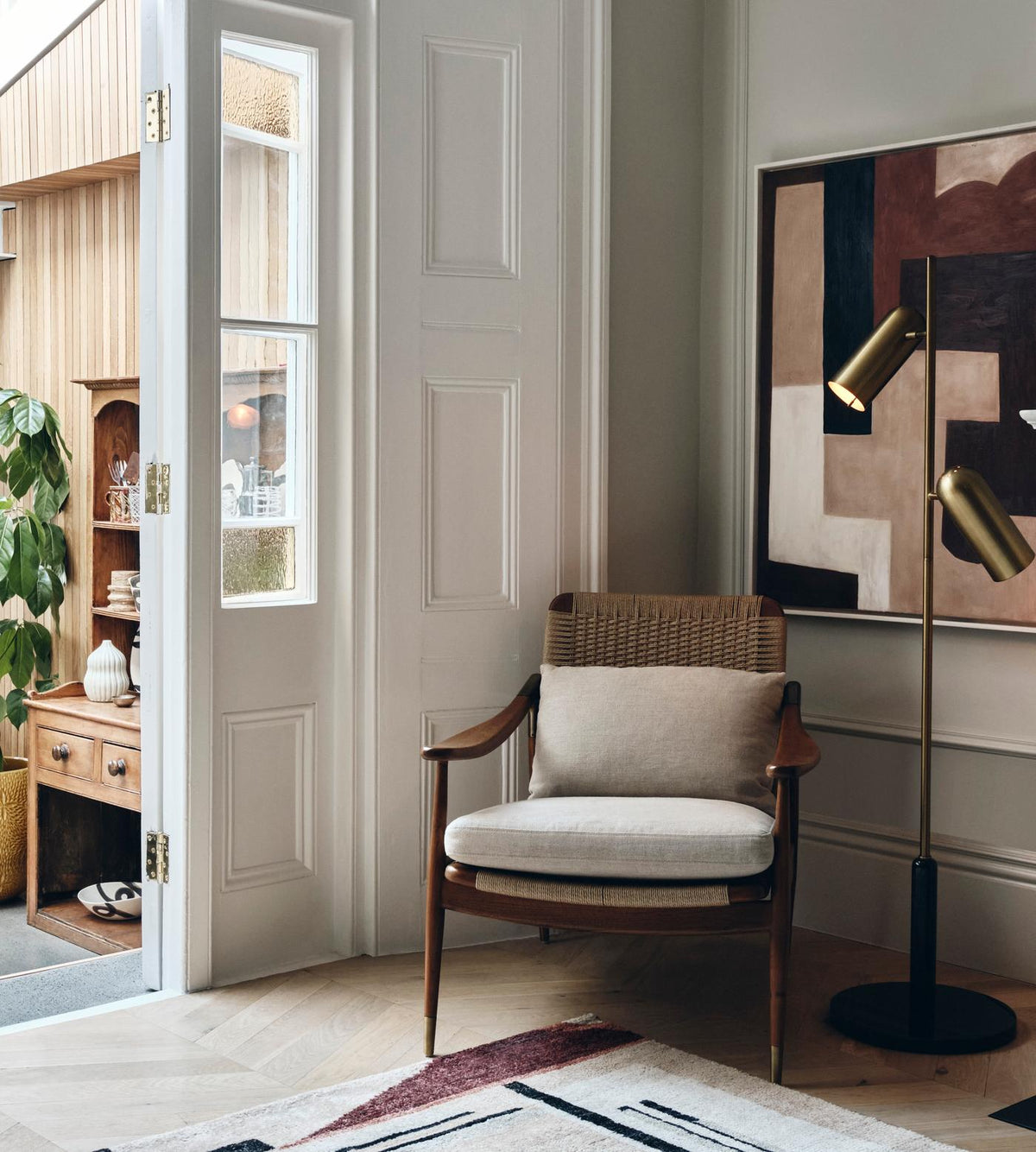 Soho Home Jonas Armchair, lifestyle view. Original design reference; Gulmohar custom version uses teak.