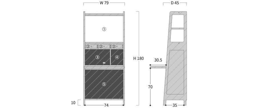 luonto Writing Shelf: Original dimension drawing; original design reference, not Gulmohar teak finish