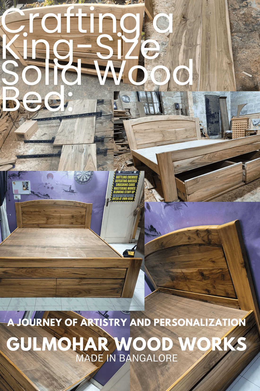 Crafting a King-Size Solid Wood Bed: A Journey of Artistry and Personalization - GULMOHAR WOOD WORKS - Made in Bangalore