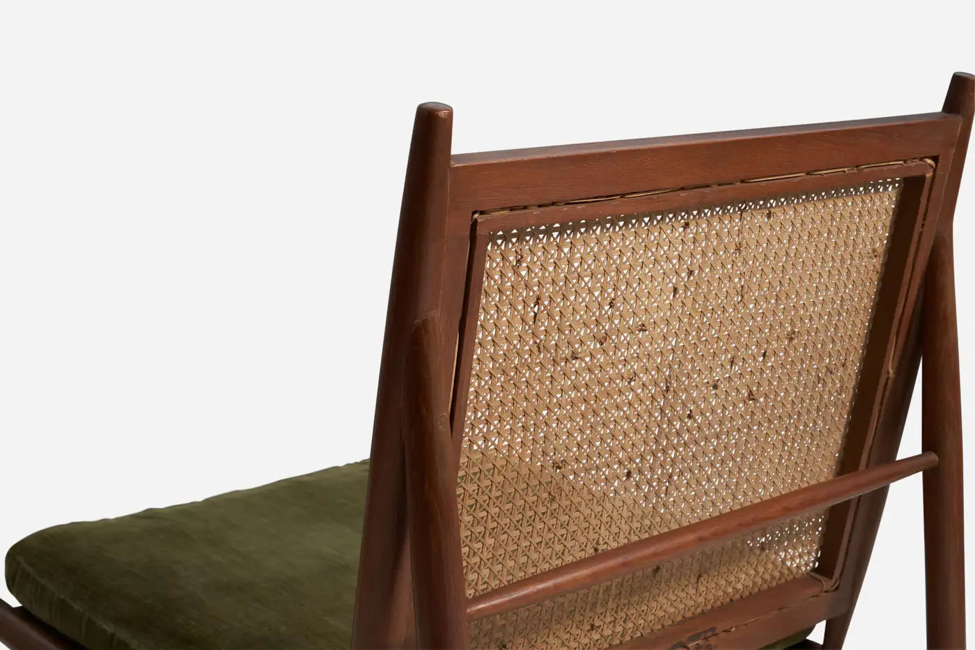 Gajanan Upadhyay, Slipper Chairs, Rattan, Teak, Velvet, NID, India, c. 1964 - GULMOHAR WOOD WORKS - Made in Bangalore