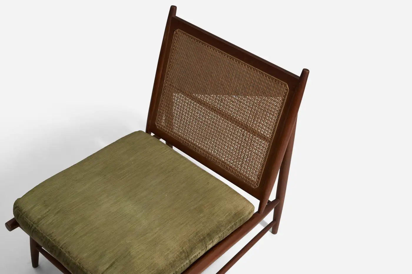 Gajanan Upadhyay, Slipper Chairs, Rattan, Teak, Velvet, NID, India, c. 1964 - GULMOHAR WOOD WORKS - Made in Bangalore