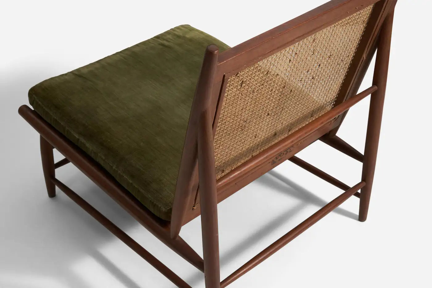 Gajanan Upadhyay, Slipper Chairs, Rattan, Teak, Velvet, NID, India, c. 1964 - GULMOHAR WOOD WORKS - Made in Bangalore