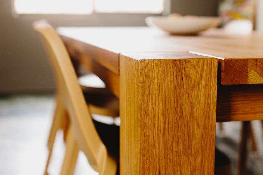 Riffel Dining Table — construction detail; original Kendrick Anderson design reference, not a Gulmohar teak product photograph