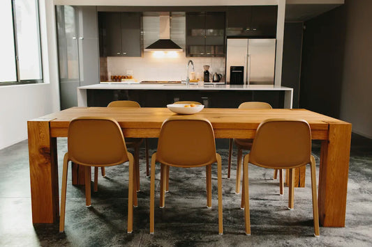 Riffel Dining Table — overall view; original Kendrick Anderson design reference, not a Gulmohar teak product photograph