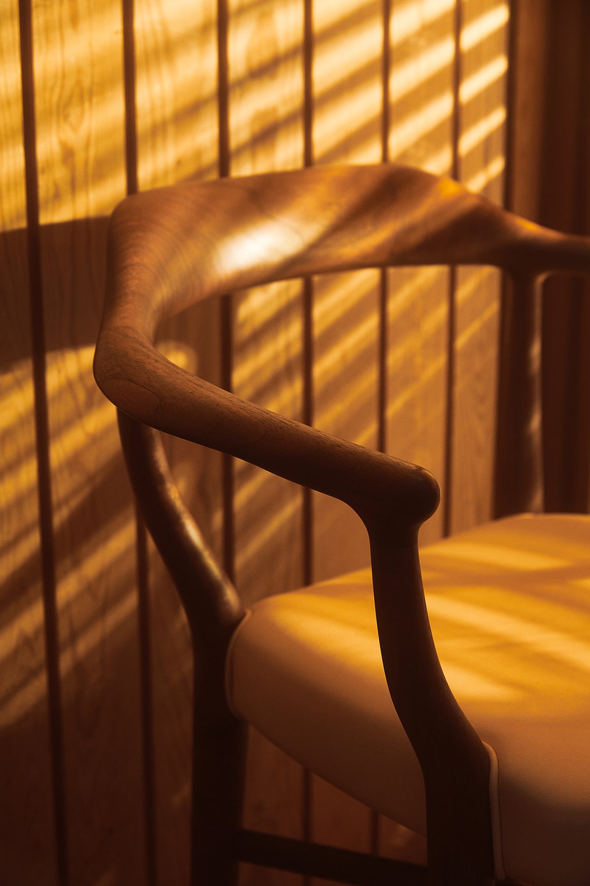 44 Bone Chair flowing back rail and arm, original walnut design reference