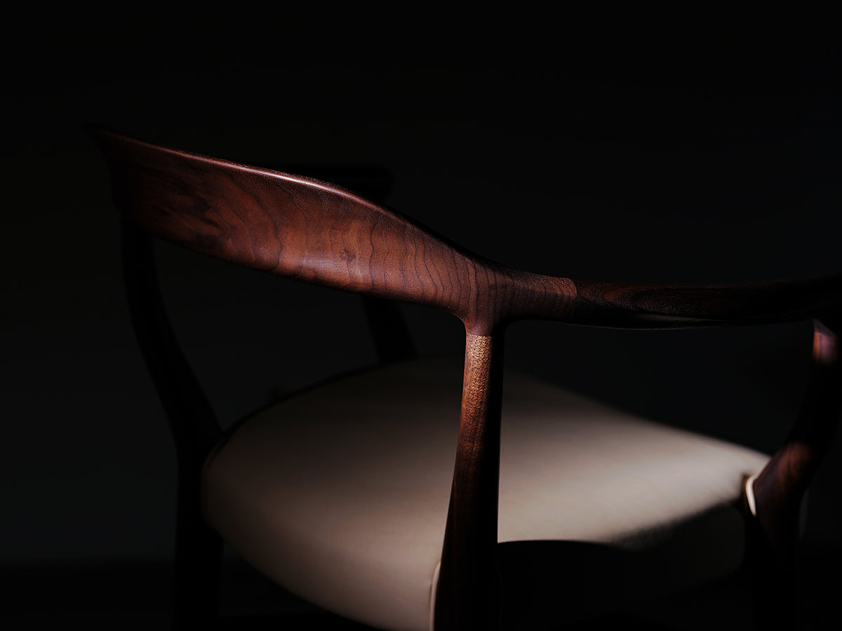 44 Bone Chair sculptural frame and leather seat detail, original walnut design reference