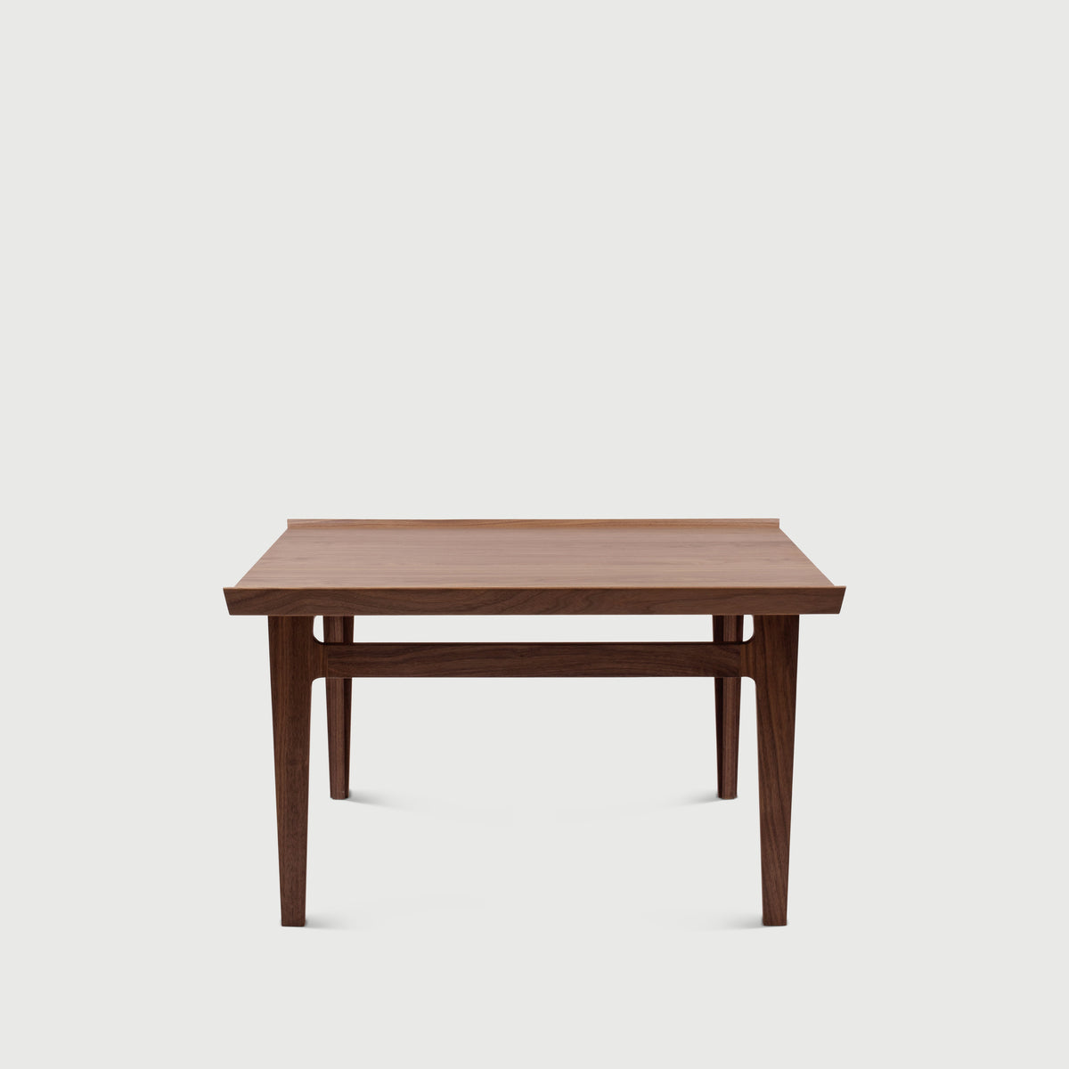 500 Coffee Table front view of the nearly square top; original walnut design reference