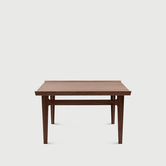 500 Coffee Table front view of the nearly square top; original walnut design reference