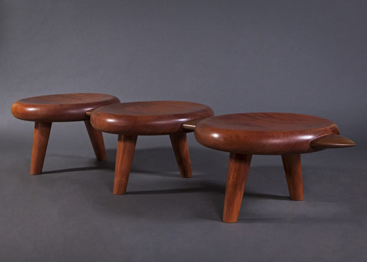 Trindade Bench overall view of the three turned wooden discs; original cabreúva and sucupira design reference