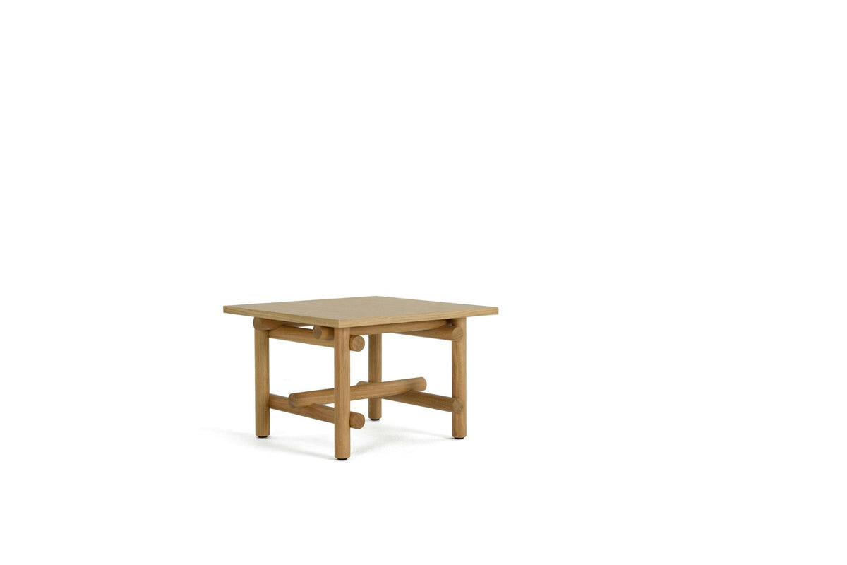 Muecke side table three-quarter view in white oak; original Knoll design reference