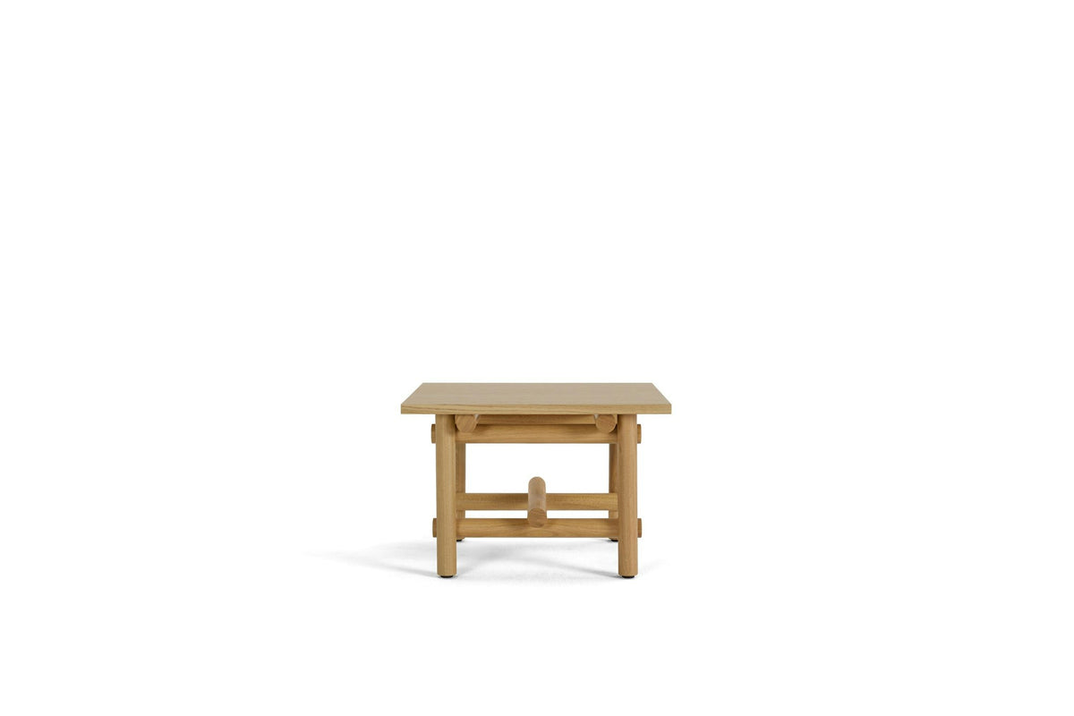 Muecke side table alternate view in white oak; original Knoll design reference