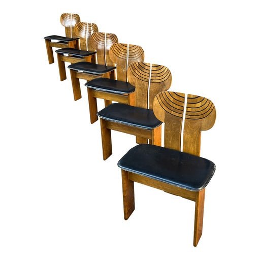 A set of six Afra and Tobia Scarpa Africa chairs. Original design reference; Gulmohar version made in solid teak.