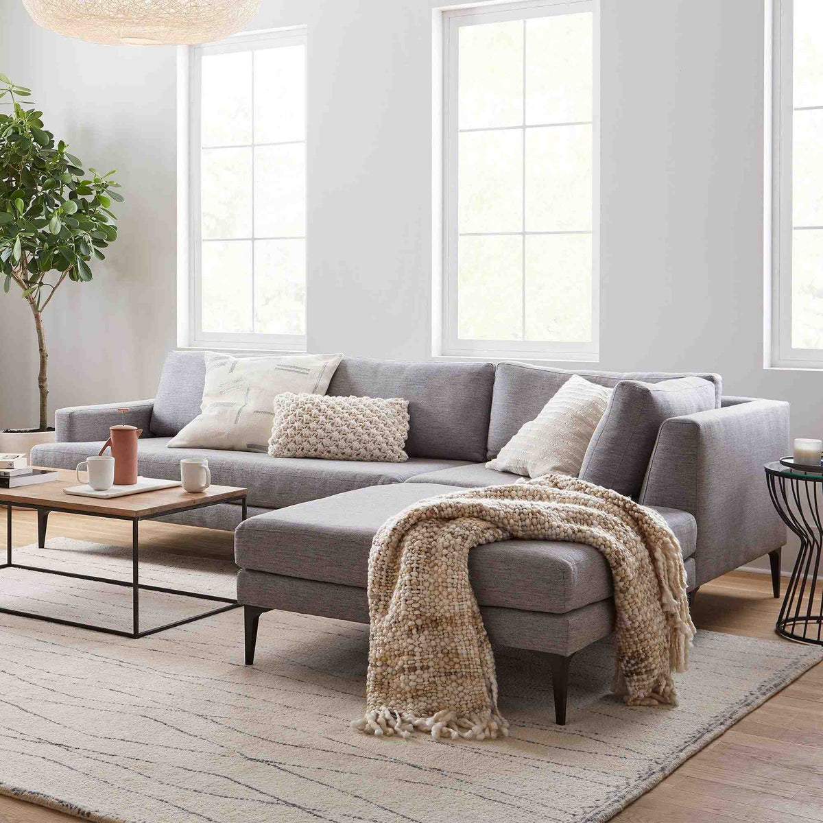 Andes Style 90-inch Three-Piece Chaise Sofa - design reference for Gulmohar Wood Works
