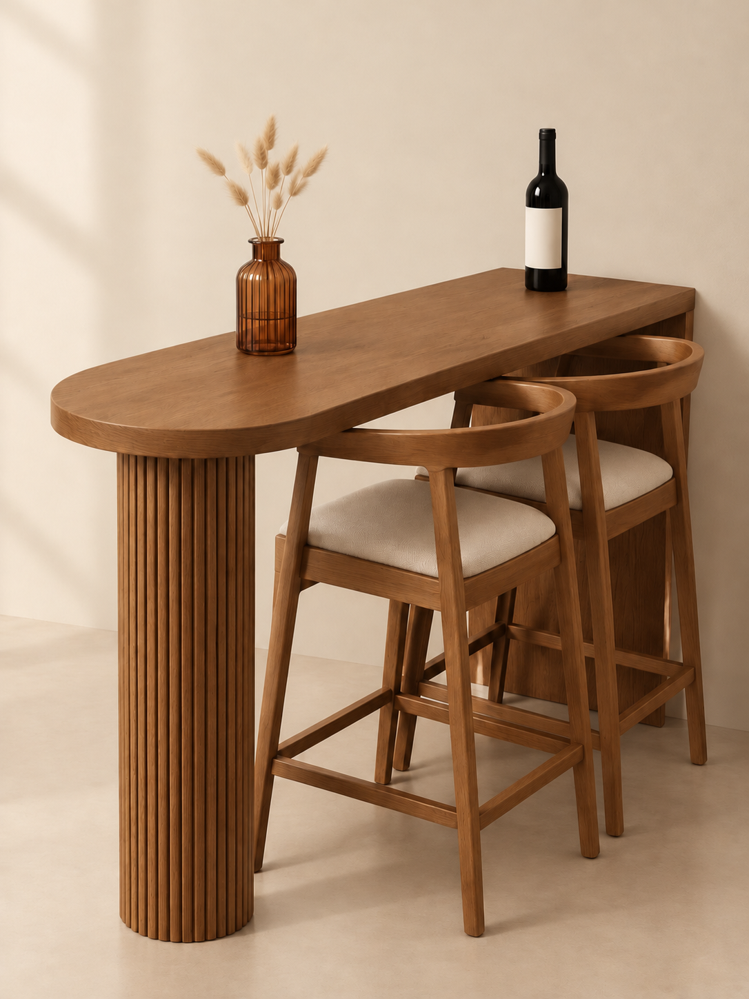 Aras bar table design reference, angled view; chairs not included