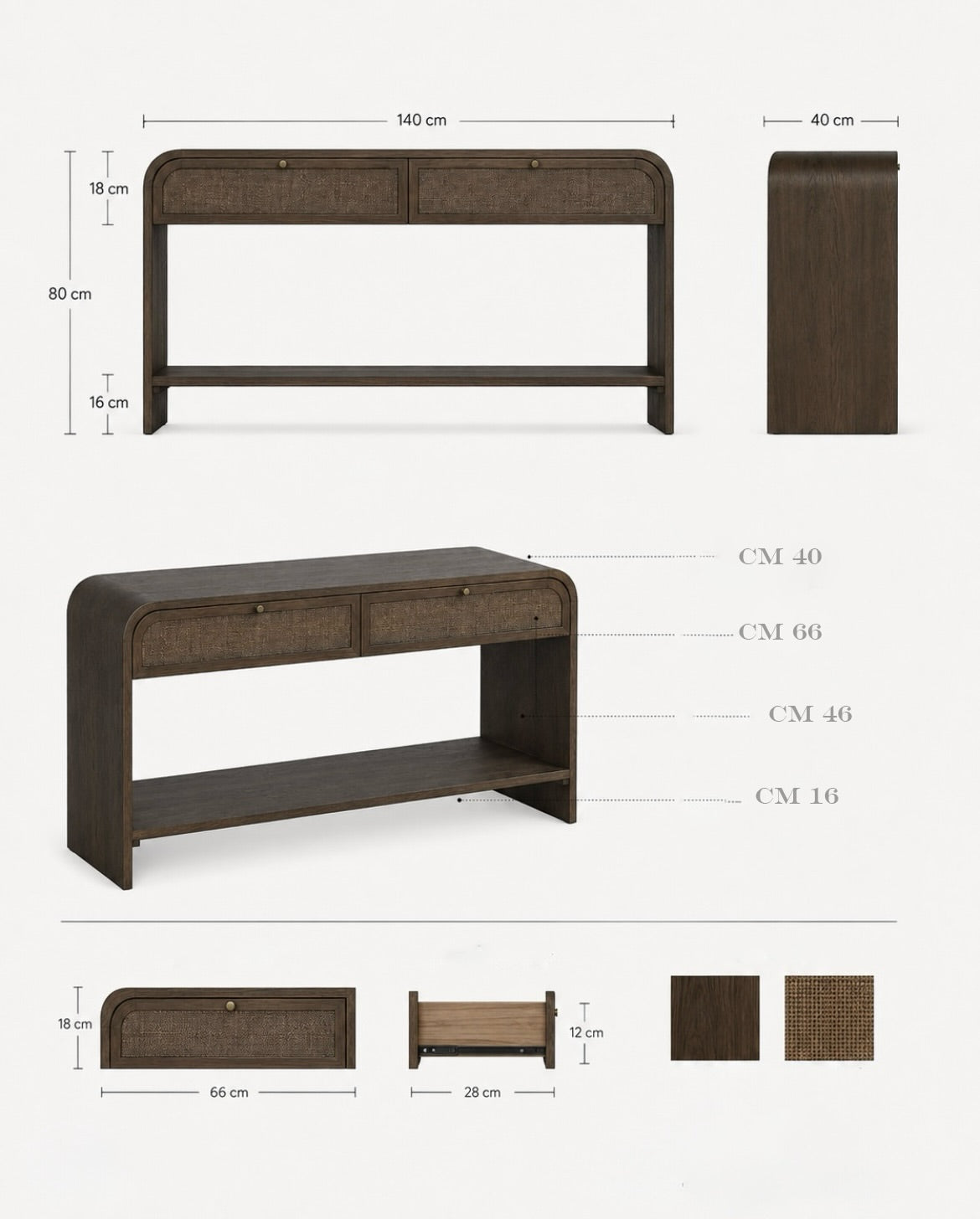 CL01 console original dimensions and front and side views