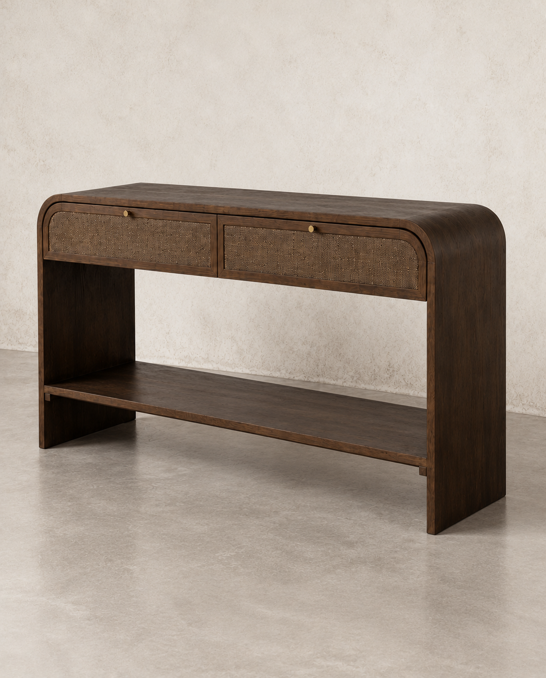CL01 custom teak console Bangalore, generated right-angle design visualization