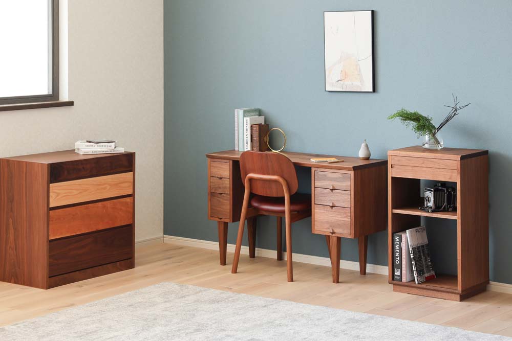 Flag Desk two drawers: Overall design reference; original design reference, not Gulmohar teak finish
