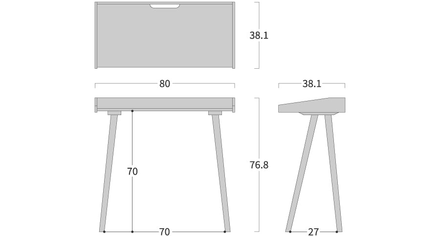 Toy Desk: Original dimension drawing; original design reference, not Gulmohar teak finish