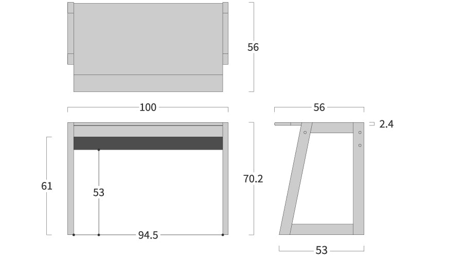 Alnus japonica furniture Desk: Original dimension drawing; original design reference, not Gulmohar teak finish