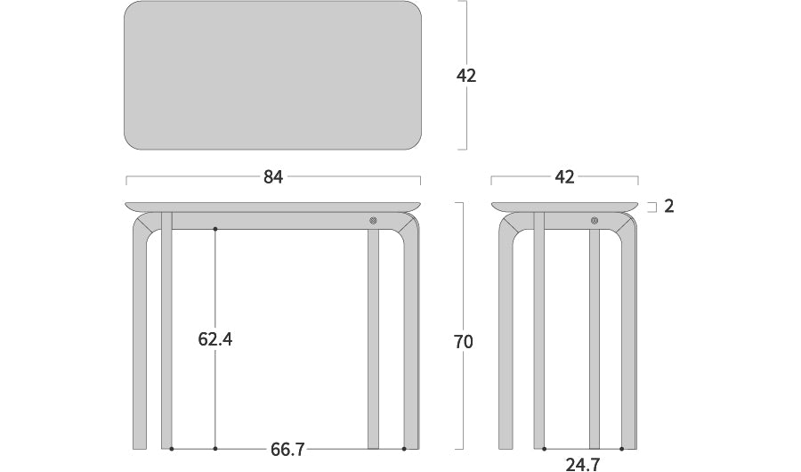 LISCIO Desk: Original dimension drawing; original design reference, not Gulmohar teak finish