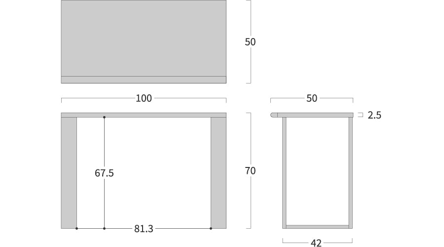 Castor Aralia furniture Desk02: Original dimension drawing; original design reference, not Gulmohar teak finish