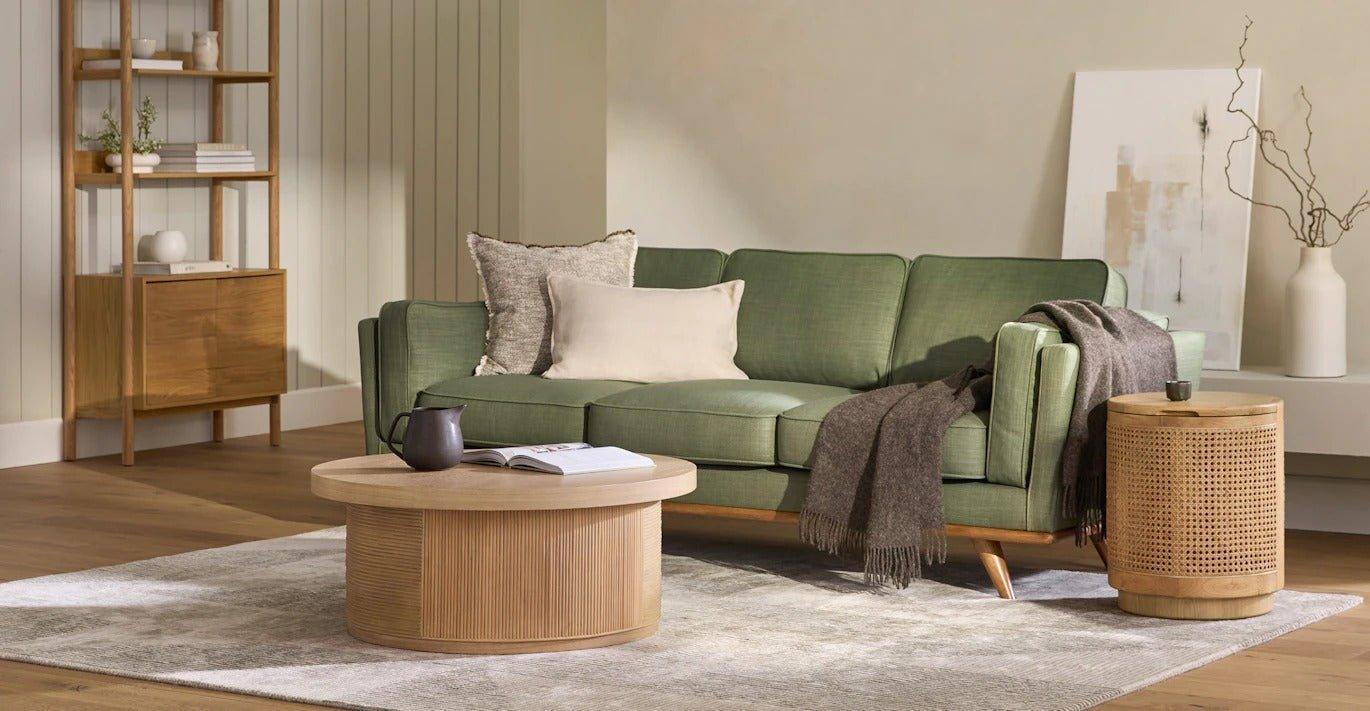 Timber 90" Sofa - Olio Green - GULMOHAR WOOD WORKS - Made in Bangalore