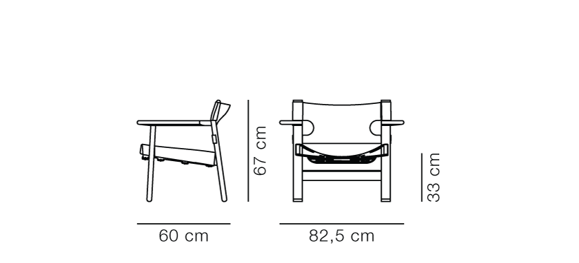 The Spanish Chair: original dimensional drawing. Inch measurements are provided in the variant and specifications.
