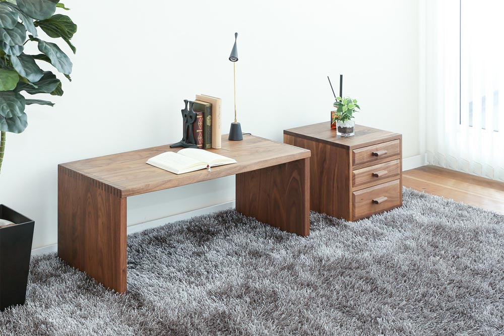 Hida Takumi Studio Low Writing Desk: Overall design reference; original design reference, not Gulmohar teak finish