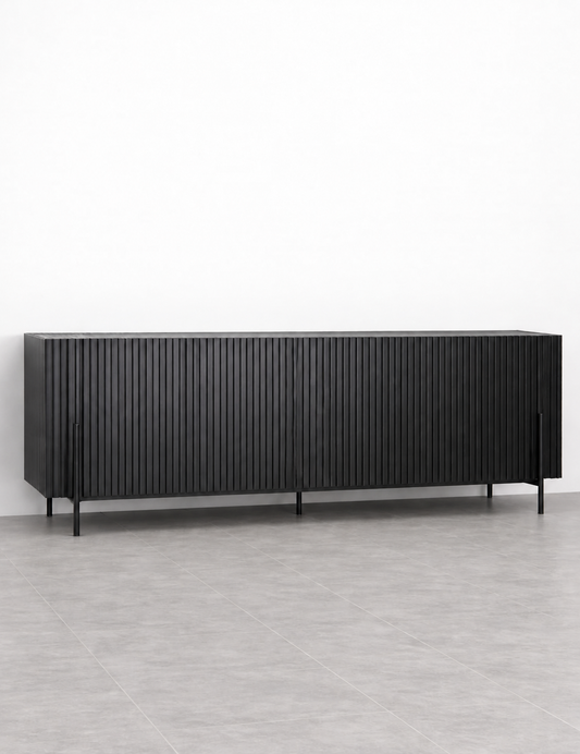 Black Fluted Console design reference view 1 for custom teak console made in Bangalore