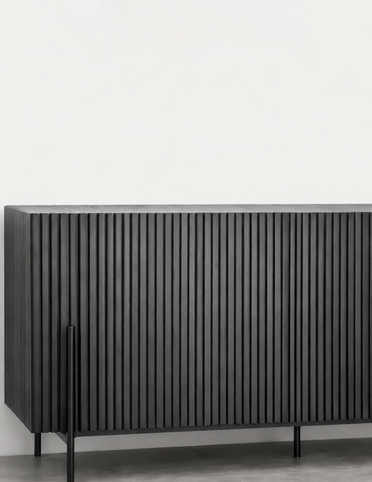 Black Fluted Console design reference view 2 for custom teak console made in Bangalore