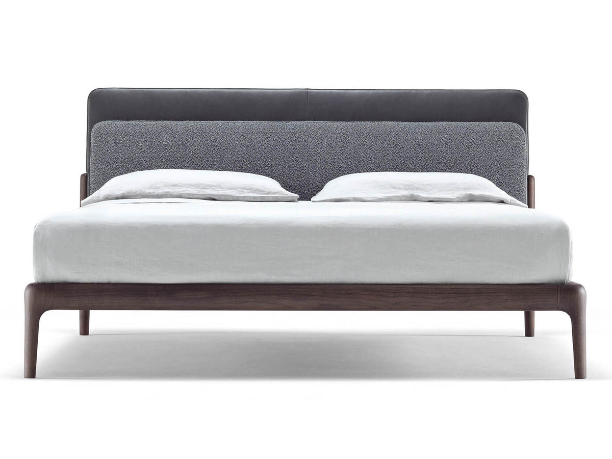 Bowery style bed, view 2; design reference for a custom teak bed by Gulmohar Wood Works, Bangalore. Fabric shown is not final.