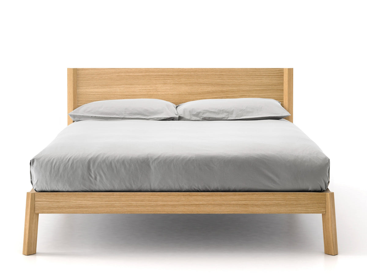 Breda style bed, view 1; design reference for a custom teak bed by Gulmohar Wood Works, Bangalore. Fabric shown is not final.