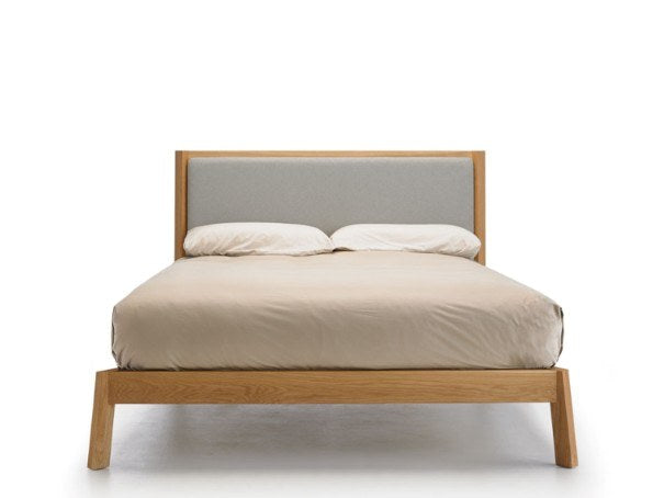 Breda style bed, view 2; design reference for a custom teak bed by Gulmohar Wood Works, Bangalore. Fabric shown is not final.