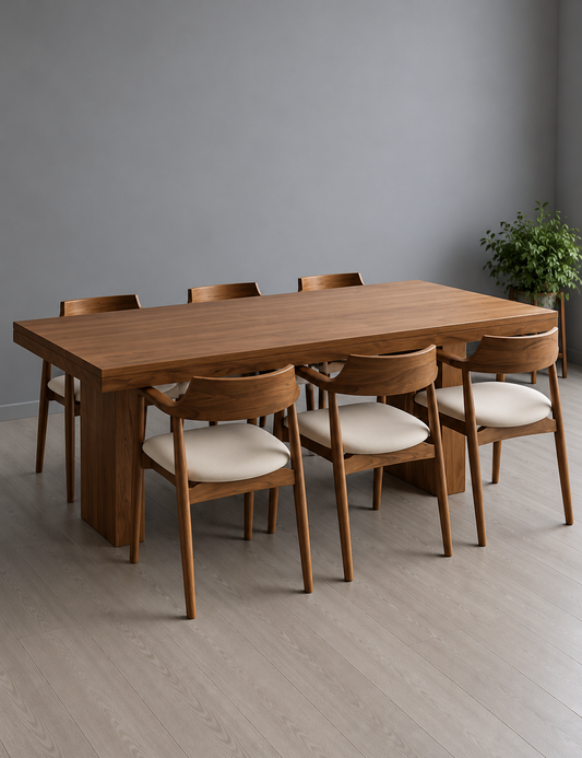 Six Seater Dining Set teak design visualization, view 2, custom made furniture Bangalore
