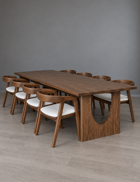 Eight Seater Dining Set teak design visualization, view 2, custom made furniture Bangalore