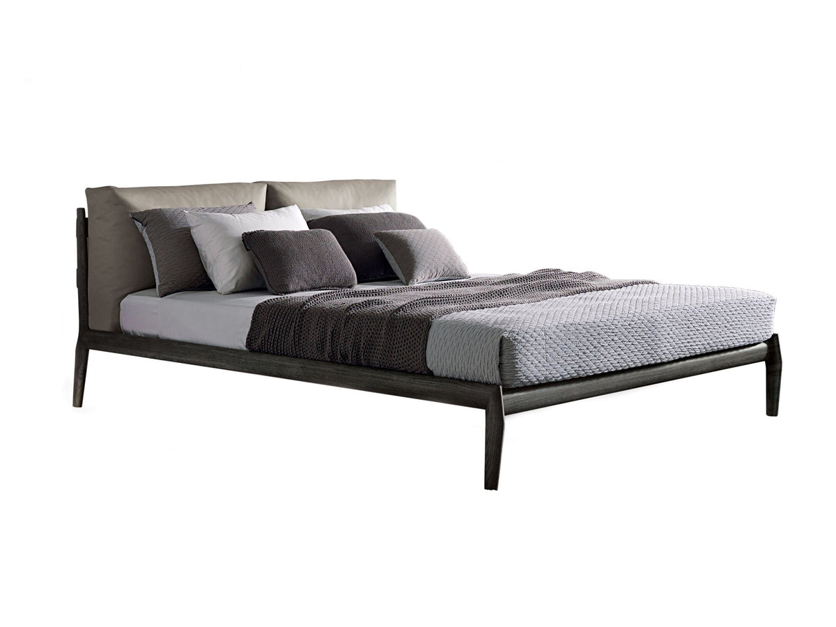 Eladio style bed, view 1; design reference for a custom teak bed by Gulmohar Wood Works, Bangalore. Fabric shown is not final.