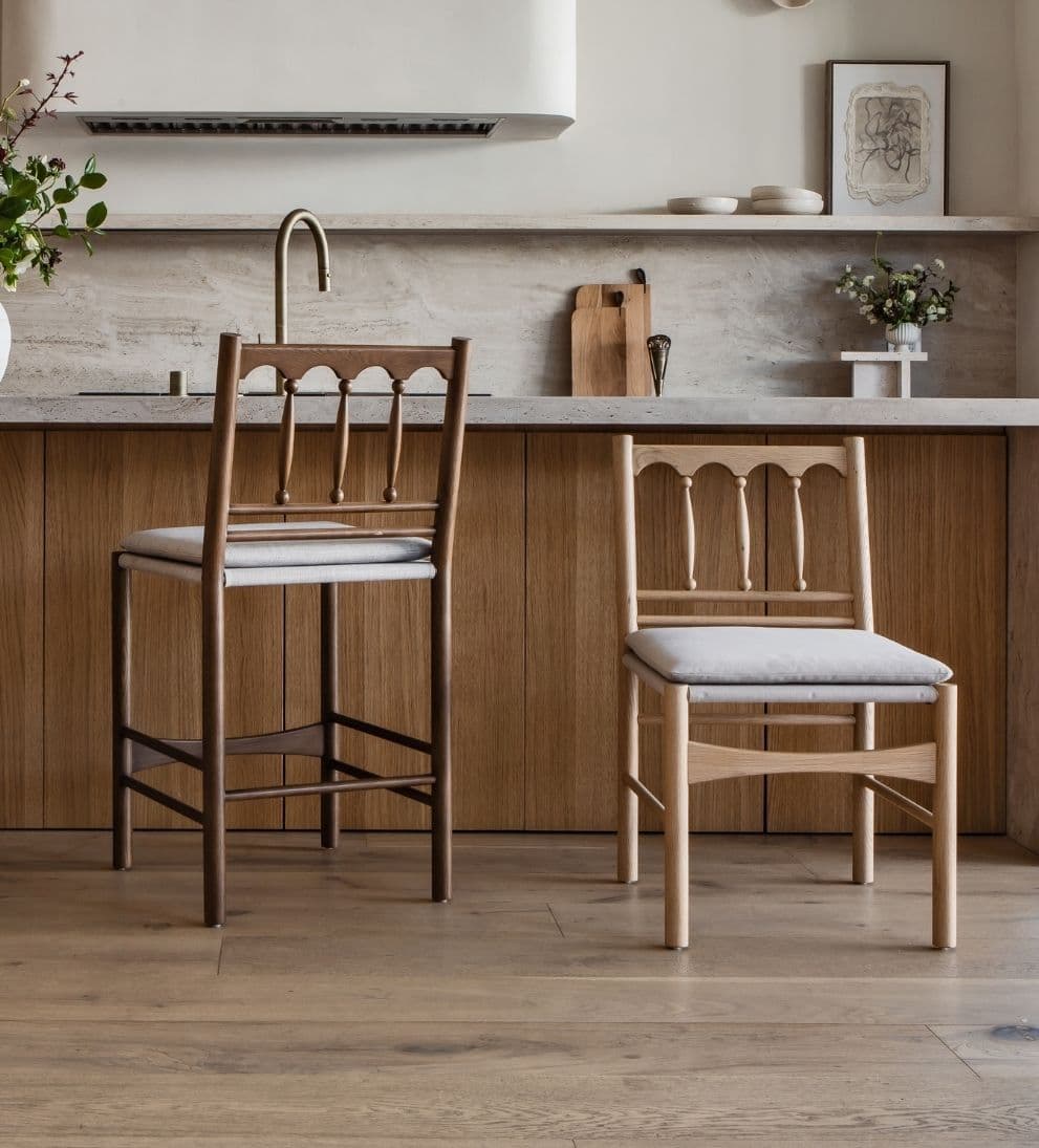 Daffodil-style spindle chair design reference for the Elizabeth Natural dining set; custom chair frames will be teak