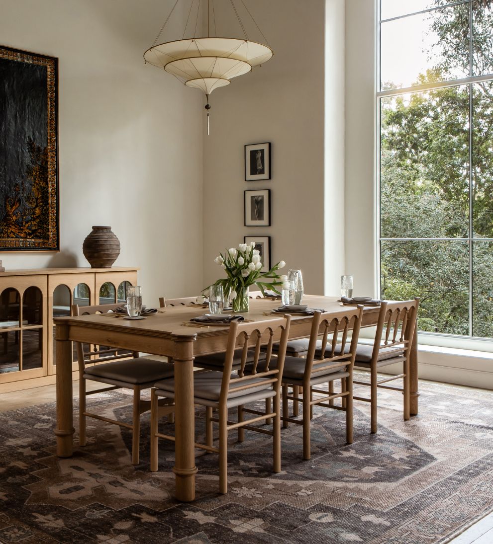 Elizabeth Natural dining table design reference, view 1; Gulmohar custom version to be made in teak
